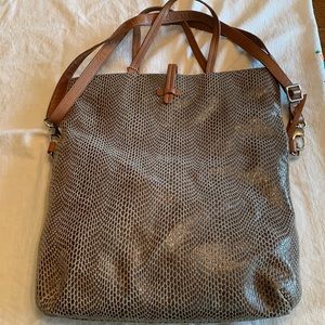 SORIAL Fine faux reptile & leather taupe multi-function bag